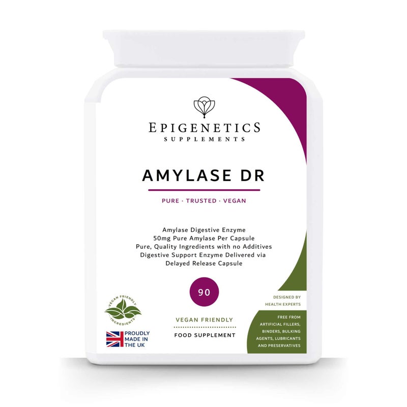 Amylase Delayed Release (DR) 50mg of Digestive Support Enzymes | 90 Vegan Friendly Capsules UK Made | Long 3 Month Supply by Epigenetics Supplements